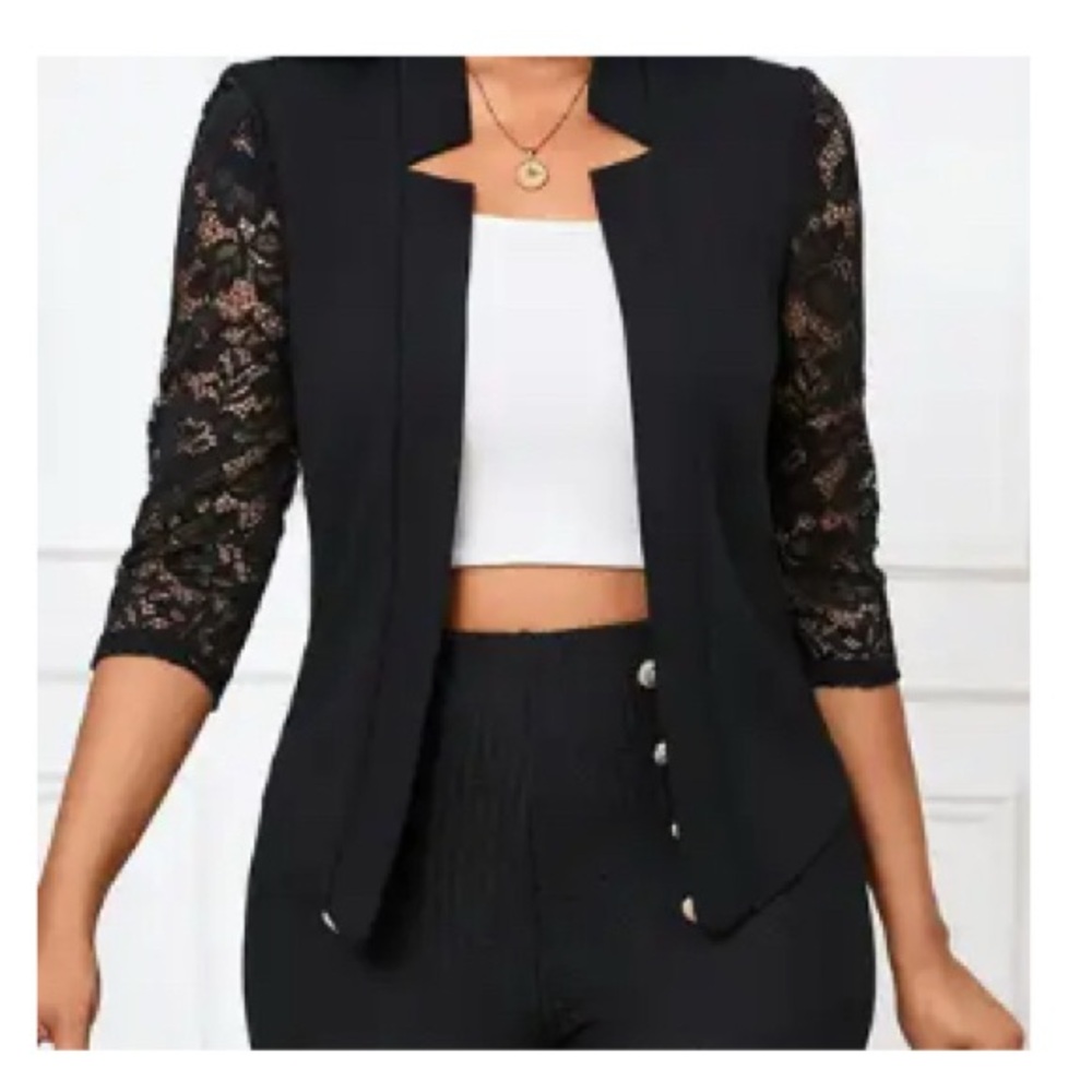 Elegant Black Lace Sleeve Women's Jacket